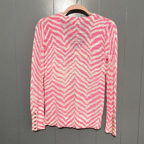 Lilly Pulitzer Edie Tropical Pin Zebron Pink V-neck Lightweight Preppy Sweater S - Picture 6 of 7